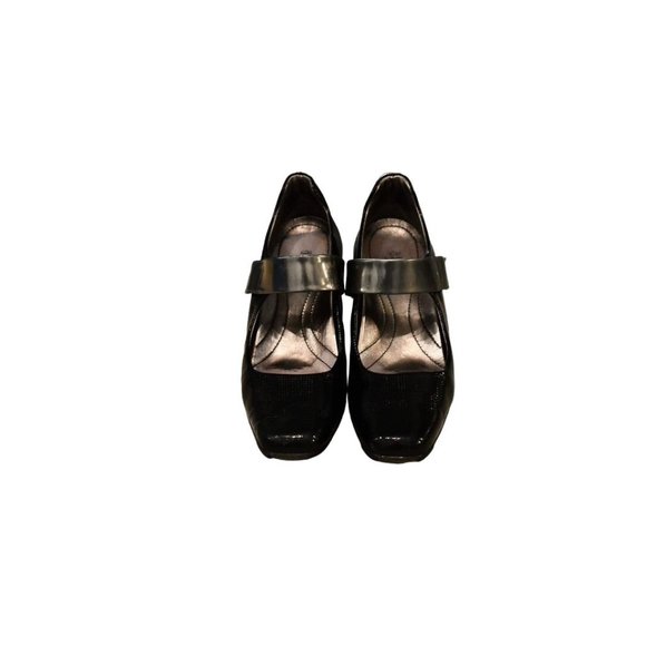 Women's ASGI Black Leather Mary Jane 3in Cone Heel 8M - Picture 2 of 12